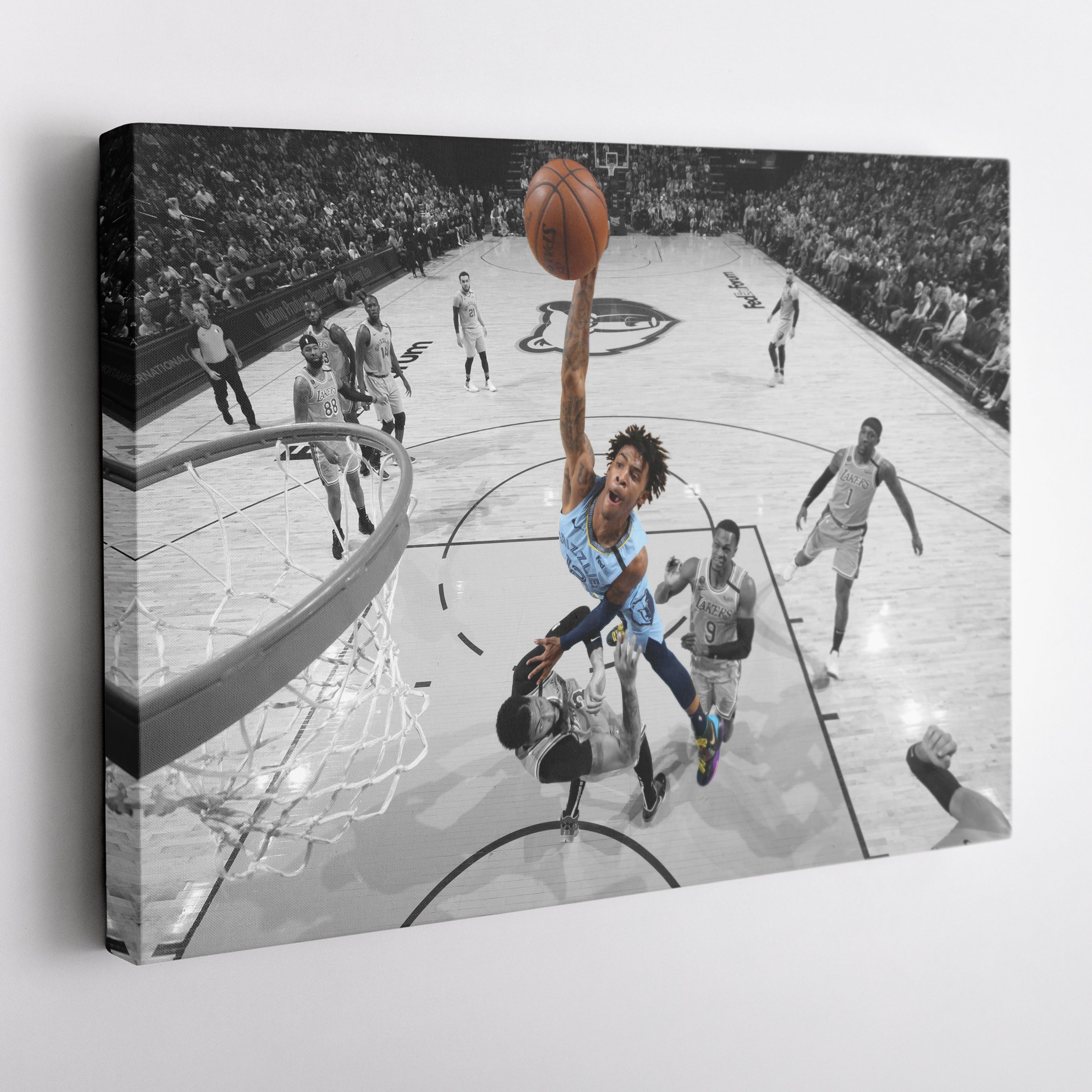 Ja Morant Canvas Art – Dunk Attempt Over Davis Wall Decor