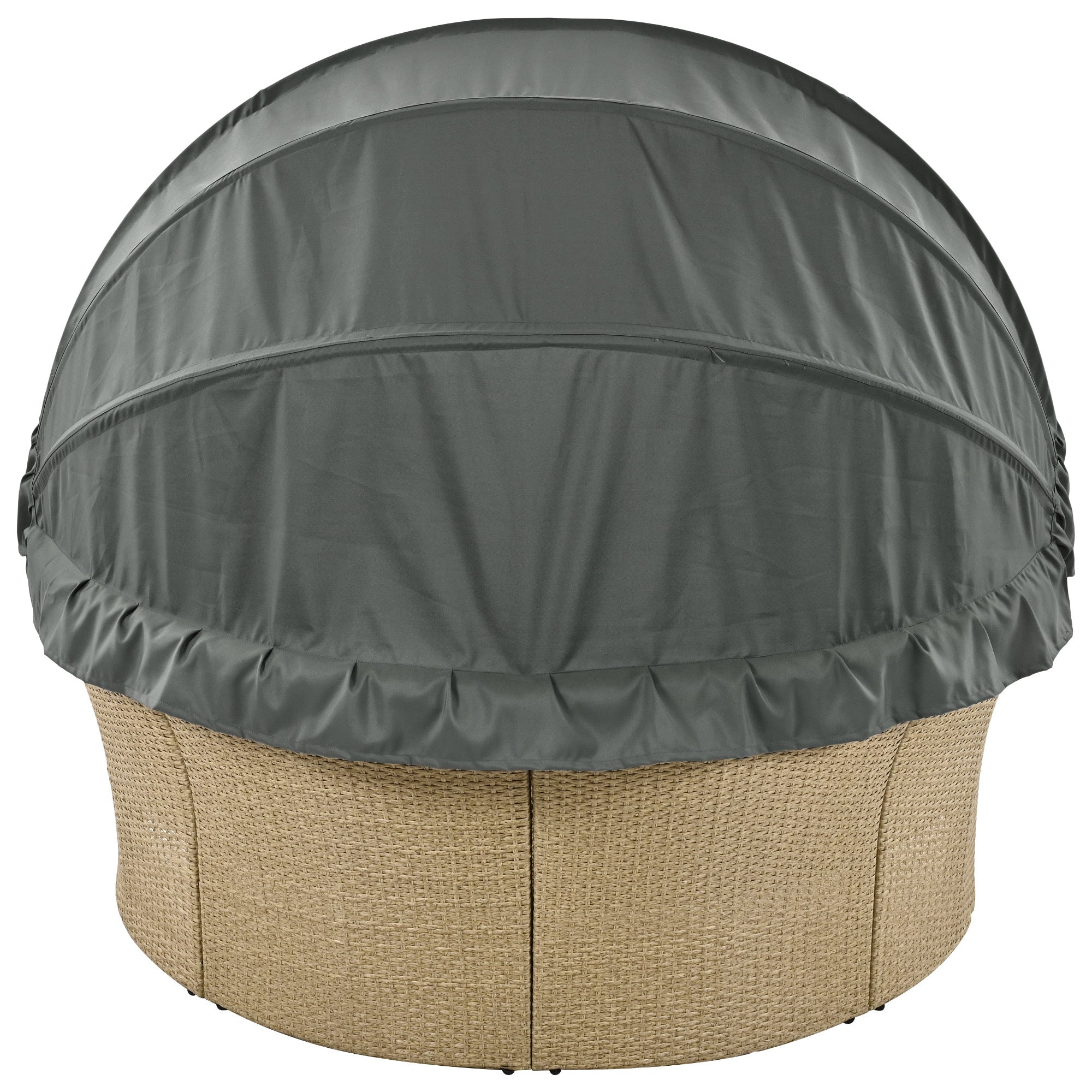 Outdoor Patio Daybed Wicker Rattan Double Daybed with Retractable Canopy, Grey, Polyester Upholstery, 71.7 x 63.4 x 62.2 inches