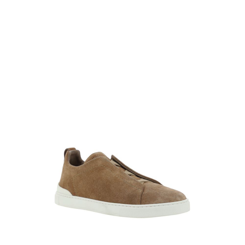 ZEGNA Brown Calf Leather Bos Taurus Low Top Sneakers
