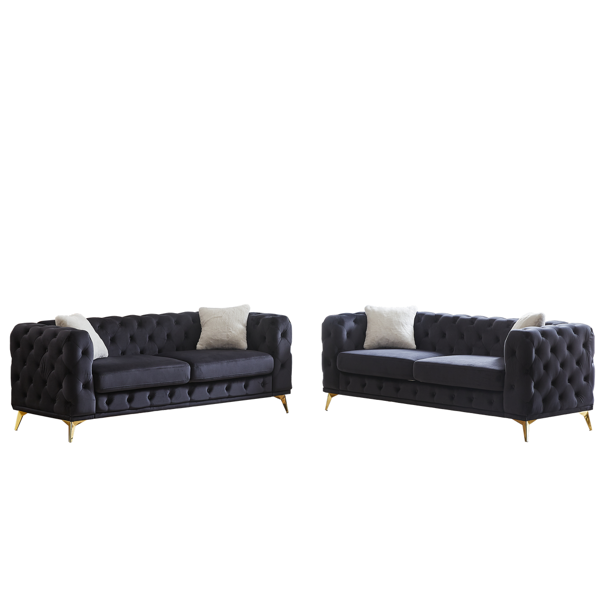 FX 3 seater + 3 seater combo sofa Velvet modern living room sofa with solid wood frame and metal feet, 4 cushions, apartment sofa furniture for living room, living room, office