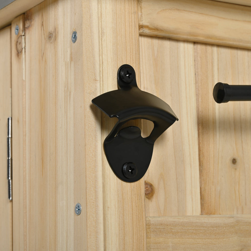 Outdoor Kitchen Island Fir Wood Kitchen Island with Stainless Steel Top, Ample Storage Space, Towel and Spice Racks, Bottle Opener, Natural