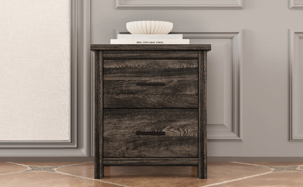 4PCS Bedroom Sets, Wooden Queen Size Bed Frame with Storage Headboard and Charging Station, 2 Nightstands with 2 Drawers, 1 Dresser with 5 Drawers, Antique Gray