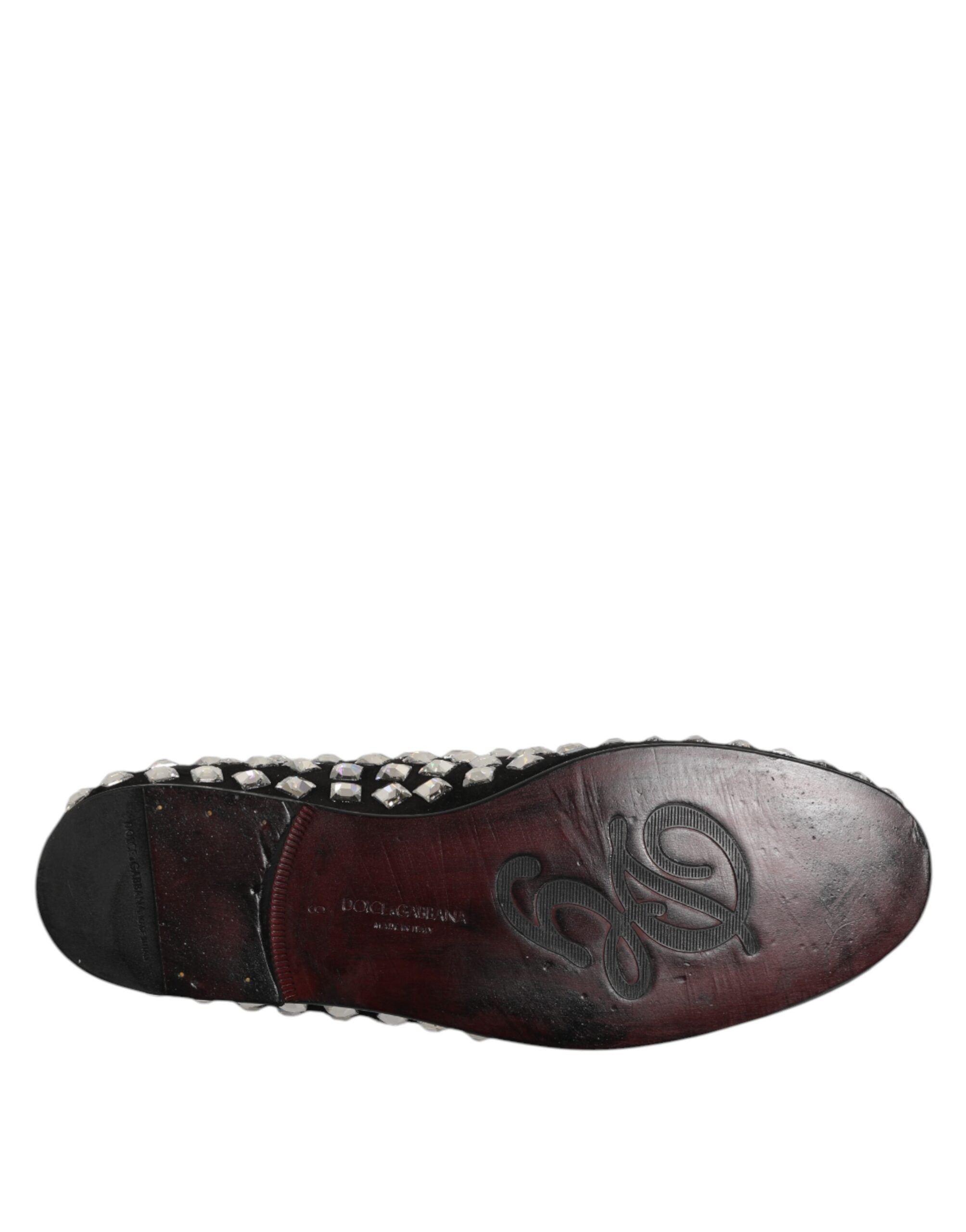 Dolce & Gabbana Black Suede Crystals Loafers Men Dress Shoes