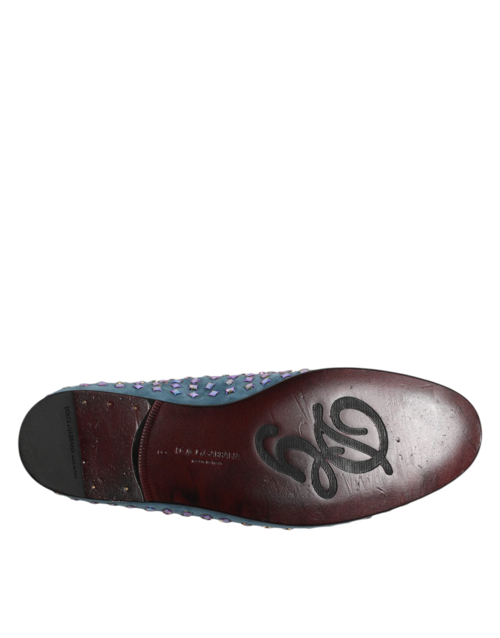 Dolce & Gabbana Blue Suede Studded Dress Men Loafers Shoes