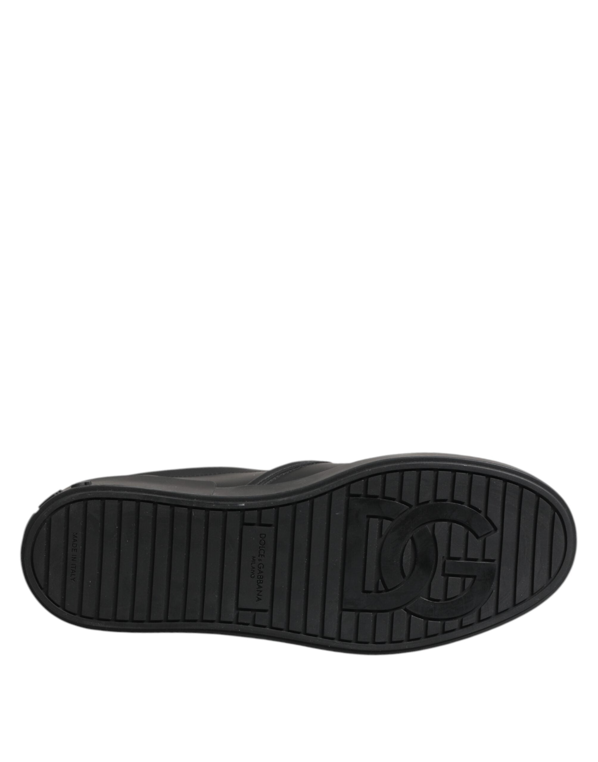 Dolce & Gabbana Black Leather Low Top Slip On Sneakers Shoes