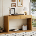 TREXM Curved Console Table with Storage, Wooden Entryway Table with 2 Drawers, Farmhouse Rustic Console Tables for Entryway, Hallway, Living Room, Natural