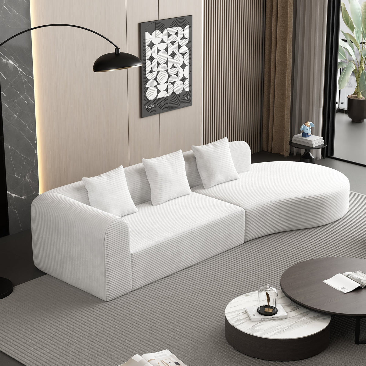 123*37 inch extra large deep modular sofa, cloud sofa 4-person sofa, can sit or lie down, living room corduroy modular sofa, no assembly required, white