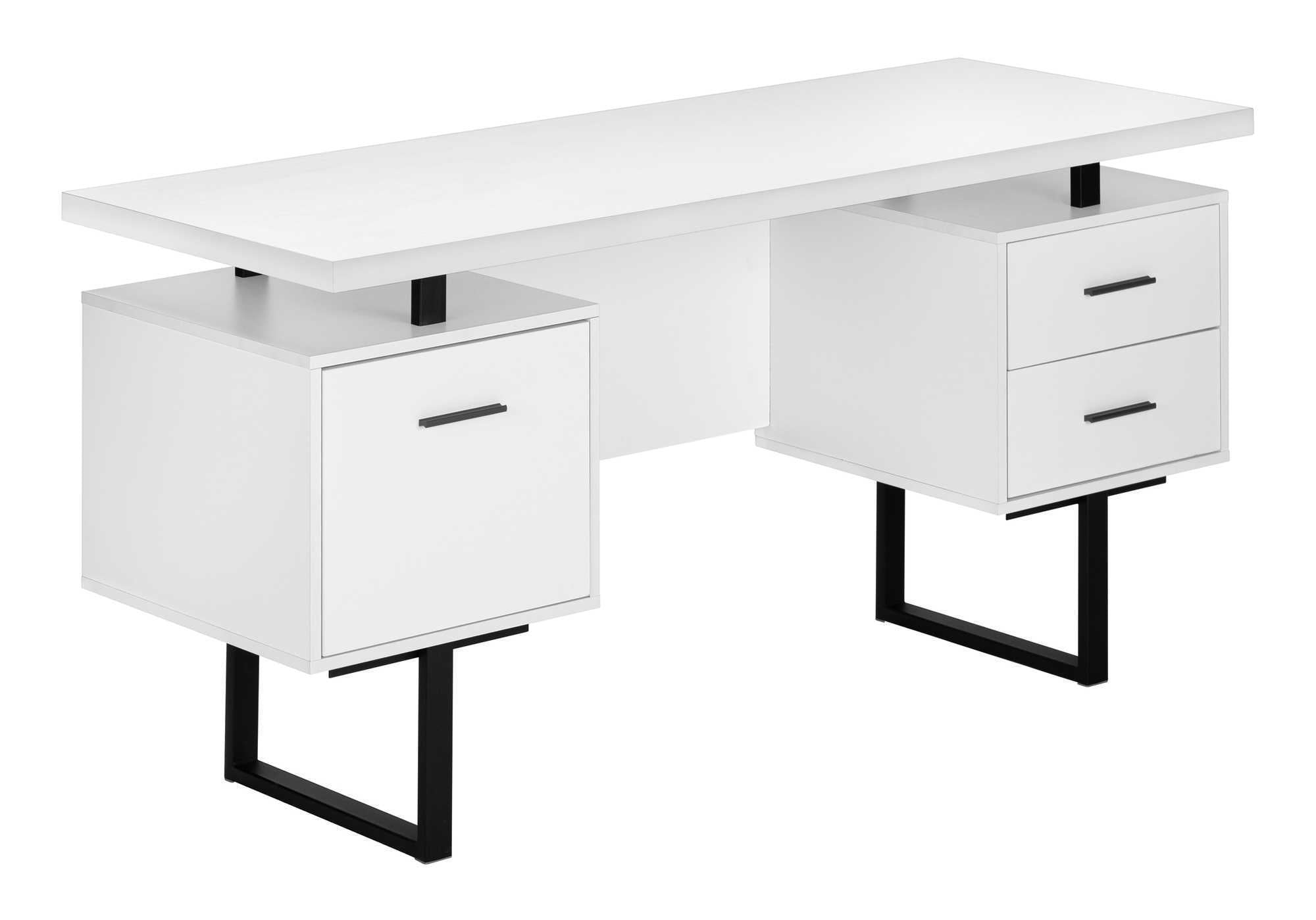 Computer Desk, Home Office, Laptop, Left, Right Set-up, Storage Drawers, 60'l, Work, White Laminate, Black Metal, Contemporary, Modern