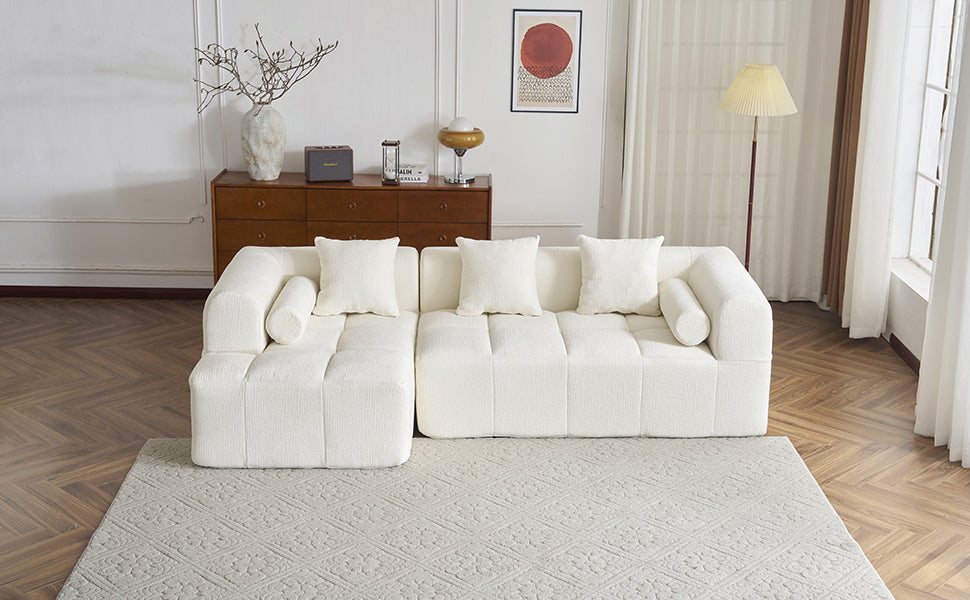 Modern Beige Modular Sectional Sofa with Deep Seating and Side Pockets, Chenille Upholstery, 101.2'
