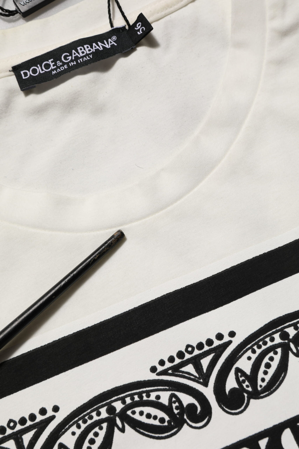 Dolce & Gabbana White Cotton Logo Bandana Print Men T-shirt