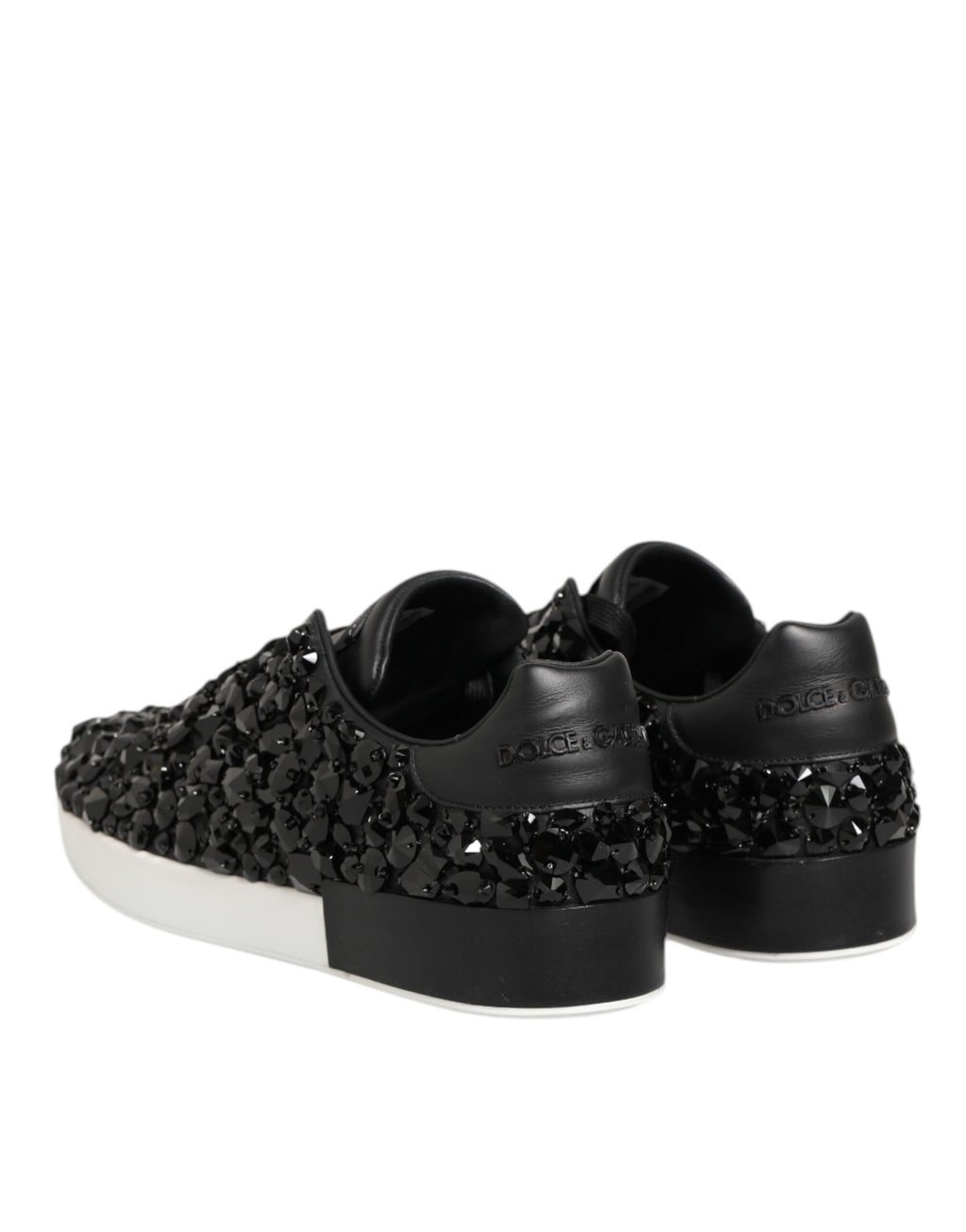 Dolce & Gabbana Black Leather Crystal Low Top Sneaker Shoes