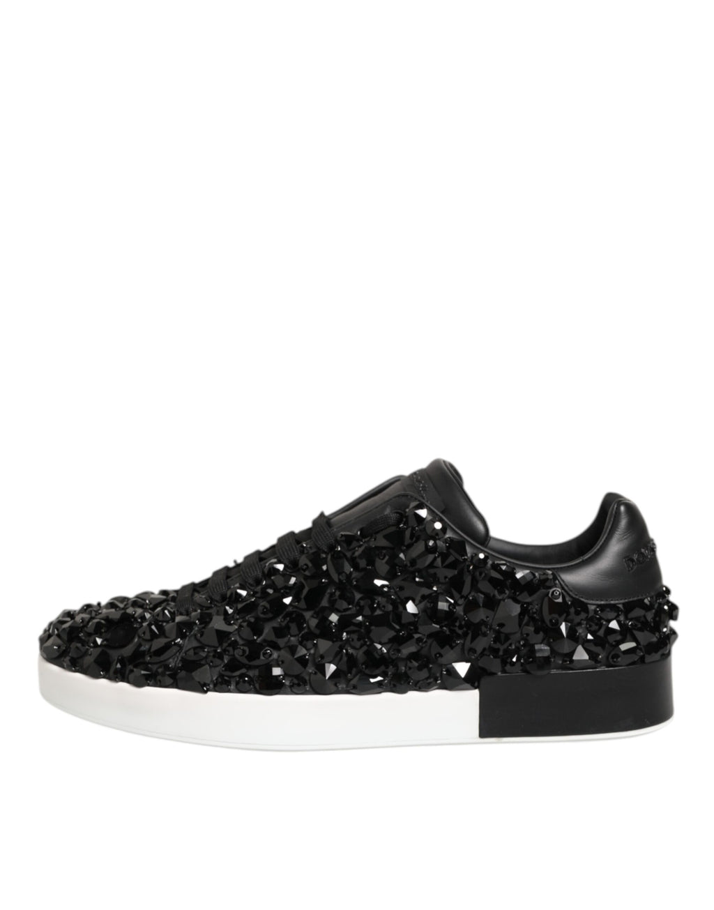 Dolce & Gabbana Black Leather Crystal Low Top Sneaker Shoes