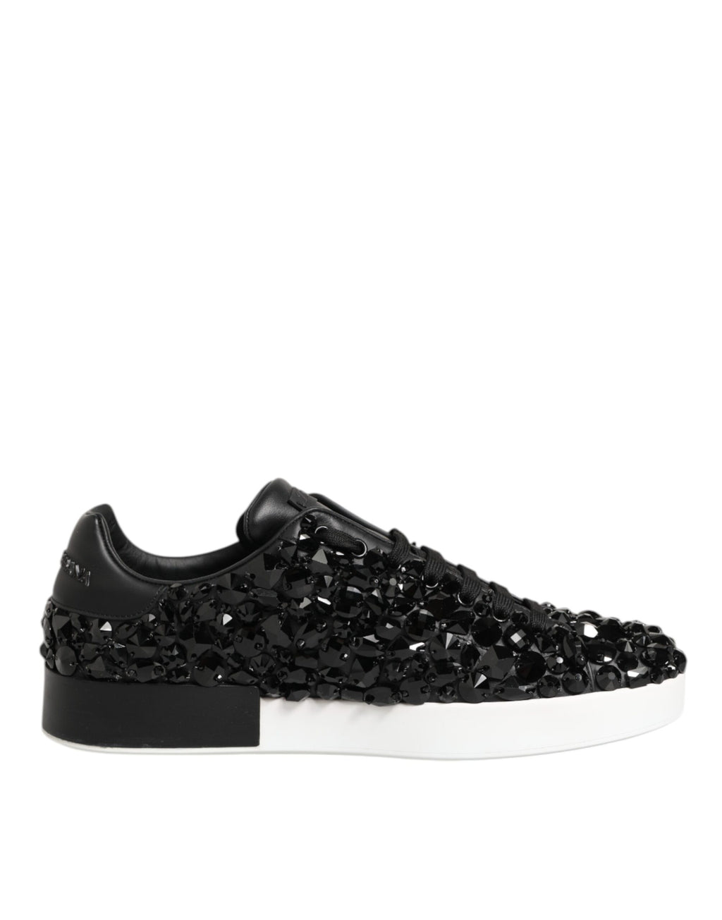 Dolce & Gabbana Black Leather Crystal Low Top Sneaker Shoes
