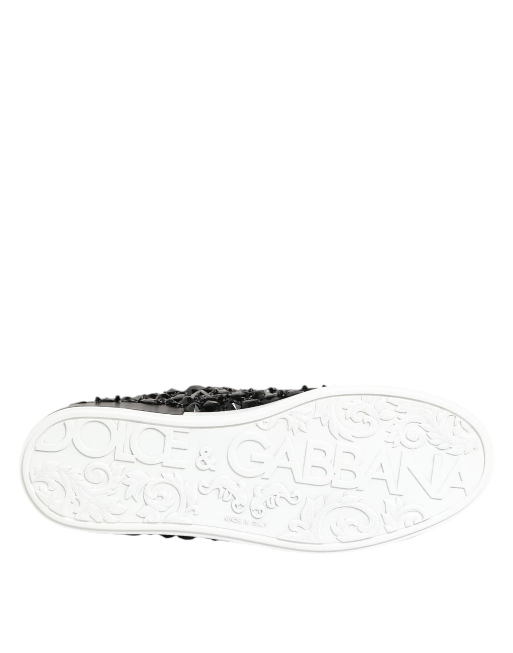 Dolce & Gabbana Black Leather Crystal Low Top Sneaker Shoes