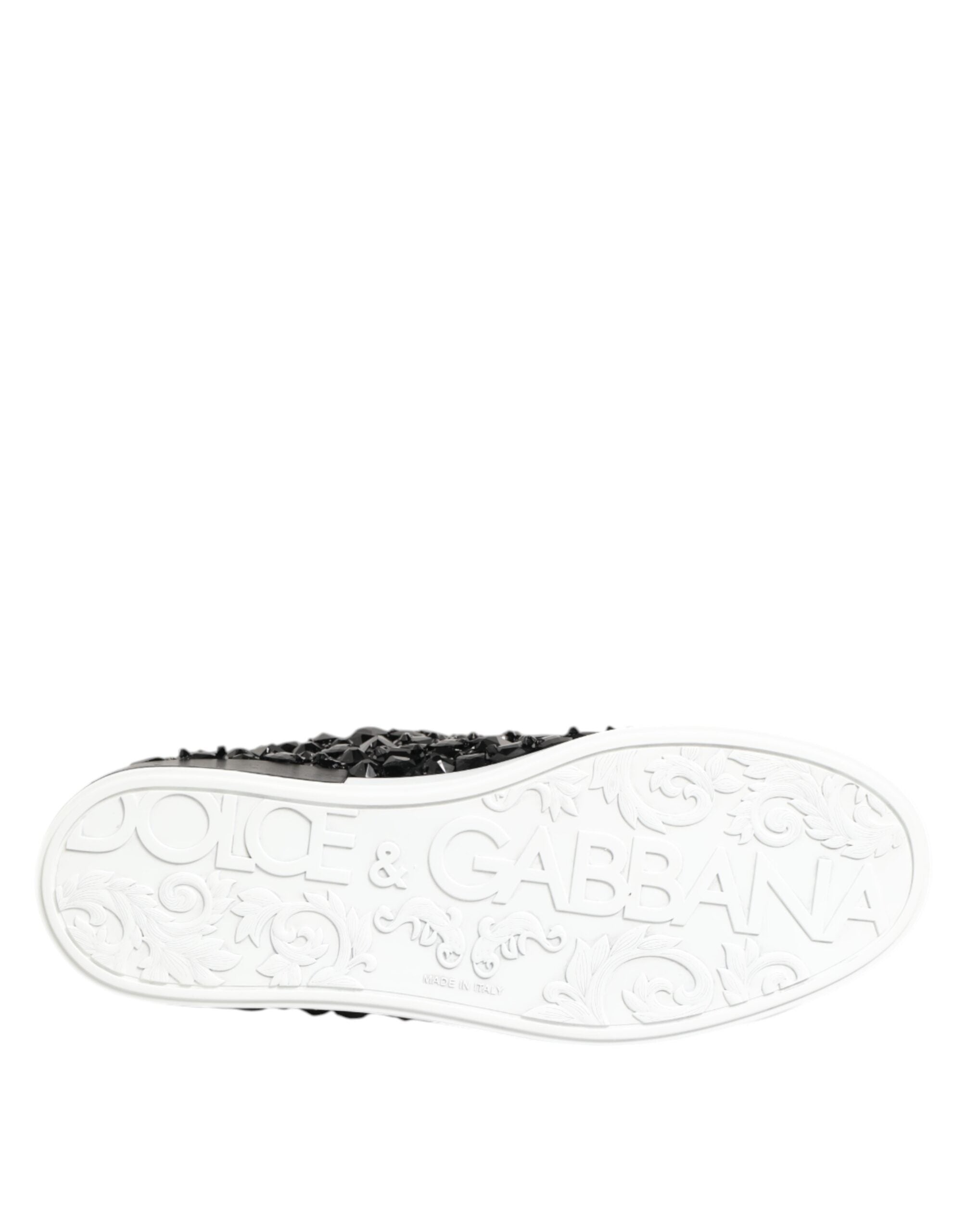 Dolce & Gabbana Black Leather Crystal Low Top Sneaker Shoes