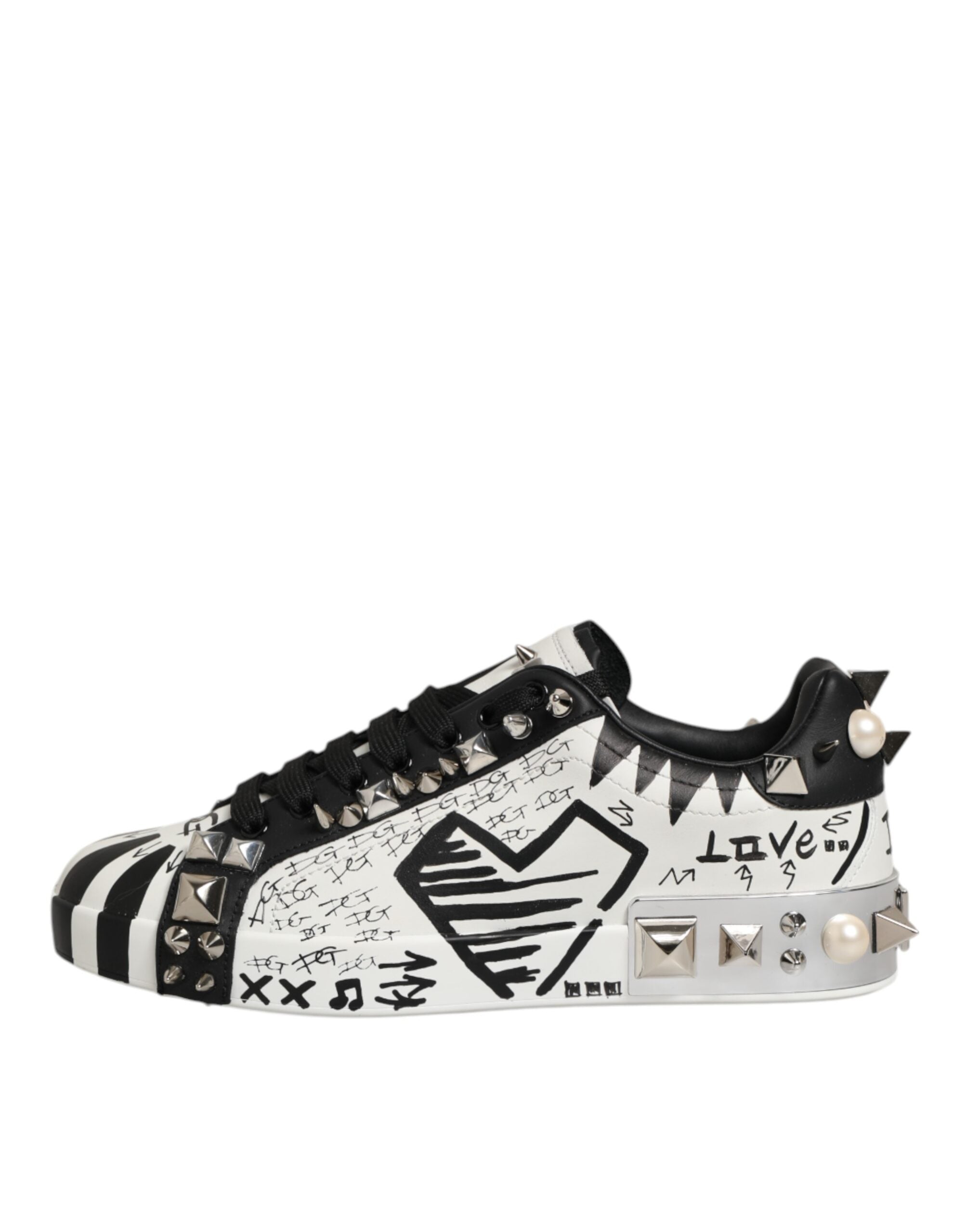 Dolce & Gabbana Black White Studded Low Top Sneakers Shoes
