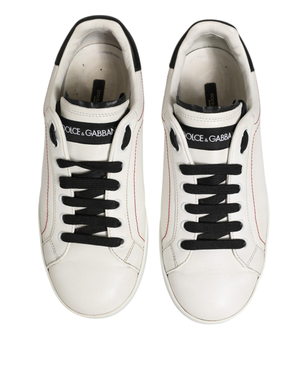 Dolce & Gabbana White Black Leather Low Top Sneaker Shoes
