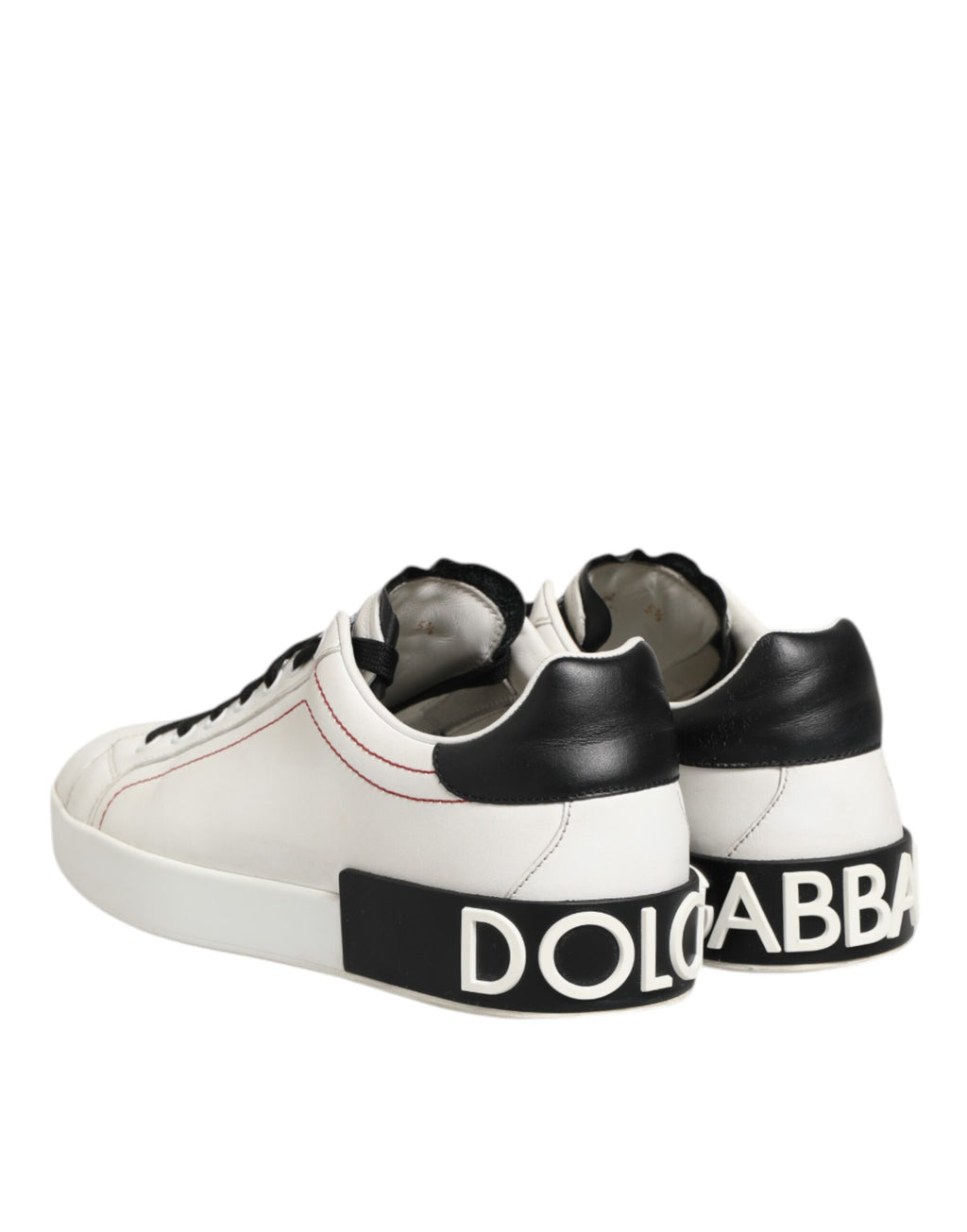 Dolce & Gabbana White Black Leather Low Top Sneaker Shoes