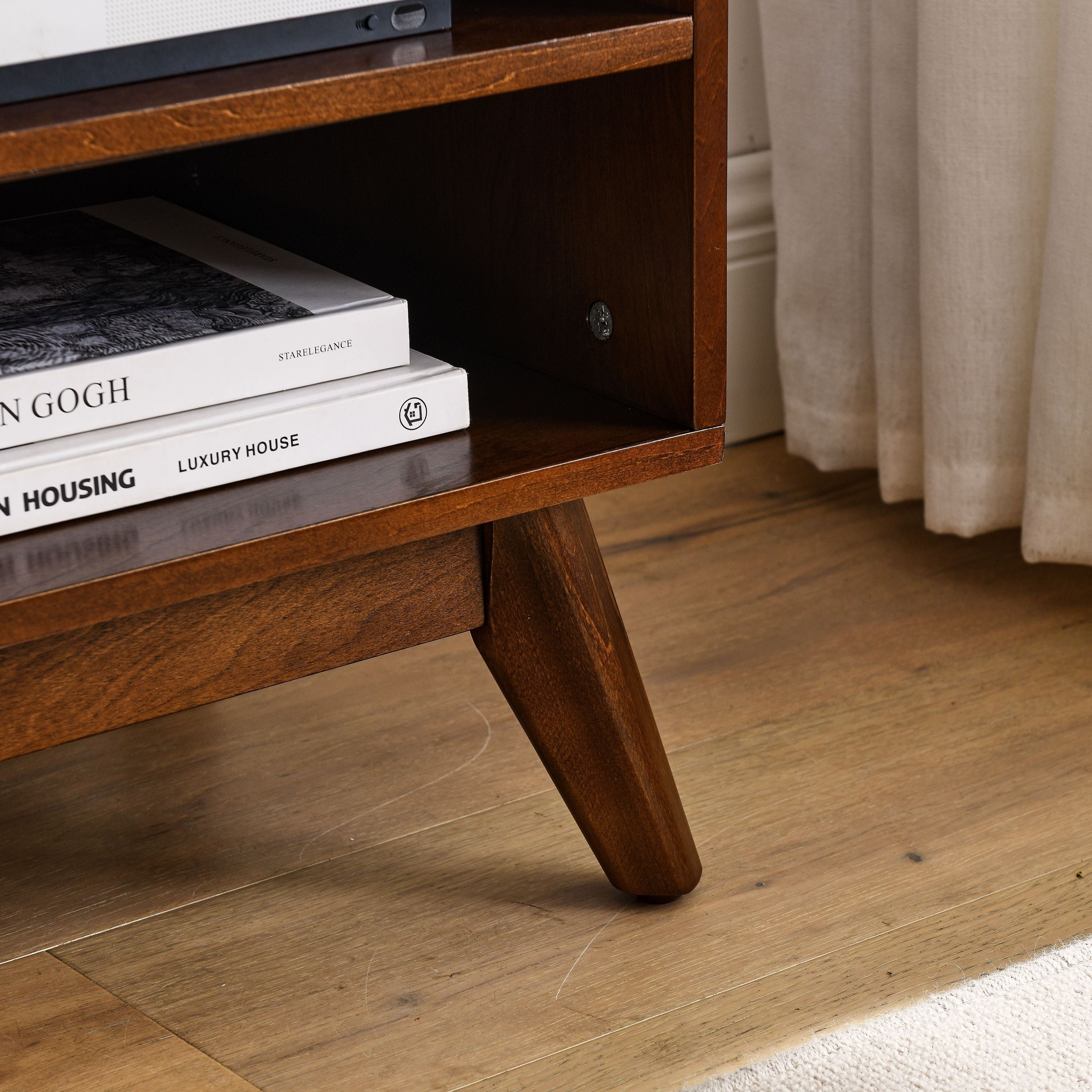 59 Inch Mid Century Modern Rattan TV Stand for 65 Inch TV, Entertainment Cabinet, Media Console for Living Room Bedroom Media Room, Solid Wood Feet & Rattan Cabinet Doors - Dark Wood