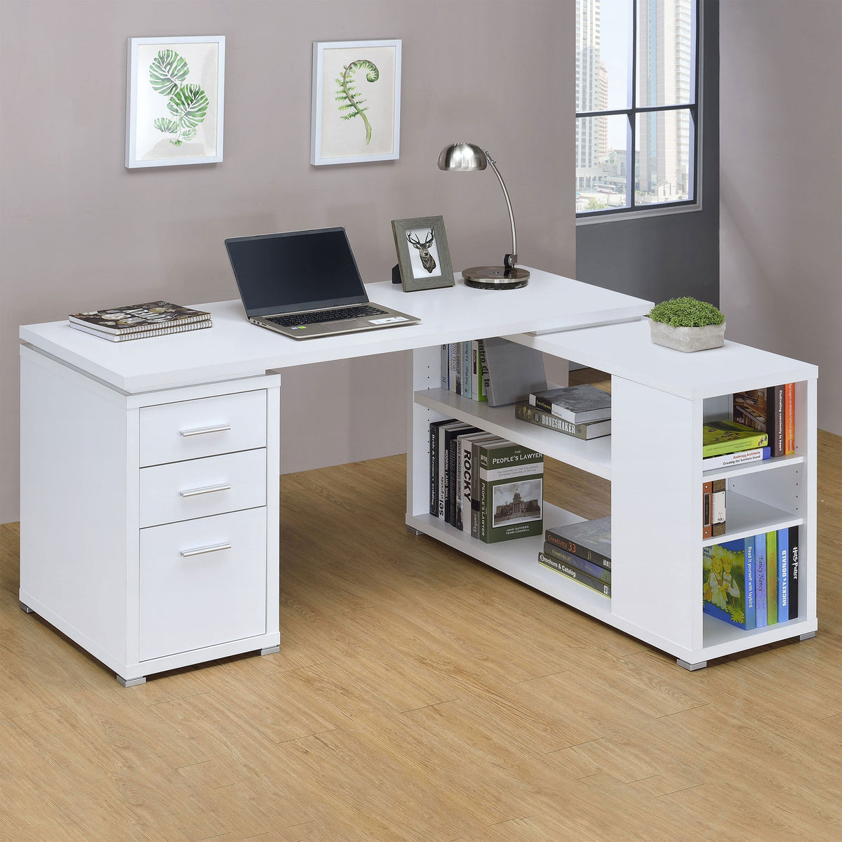 Tona White Driftwood 3-Drawer L-Shape Computer Desk