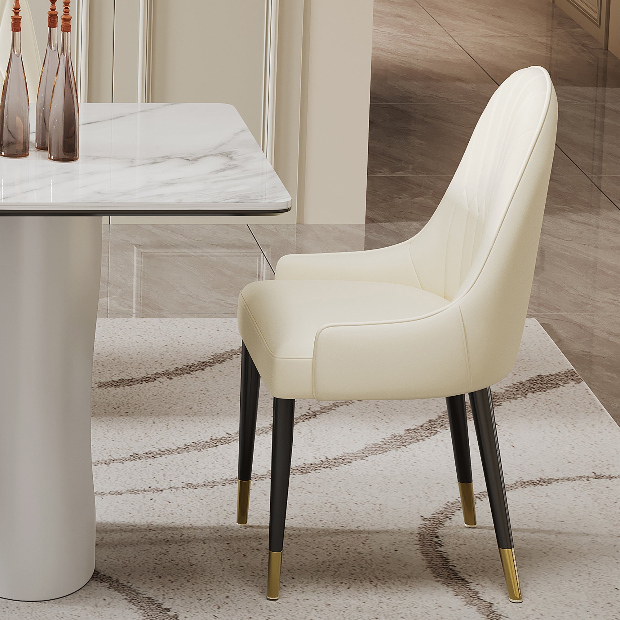 0.47' Thick Sintered Stone Composite Tempered Glass Top Rectangular Dining Table with Carbon Steel Base