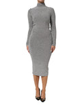 Dolce & Gabbana Gray Nylon Bodycon Sheath Long Sleeves Dress