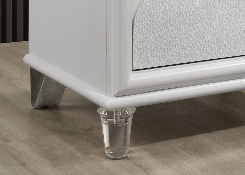 Contemporary Glam Pearl White Full Size Bed W Trundle 2x Nightstands Embossed Panel 3pc Bedframe Bedroom Furniture