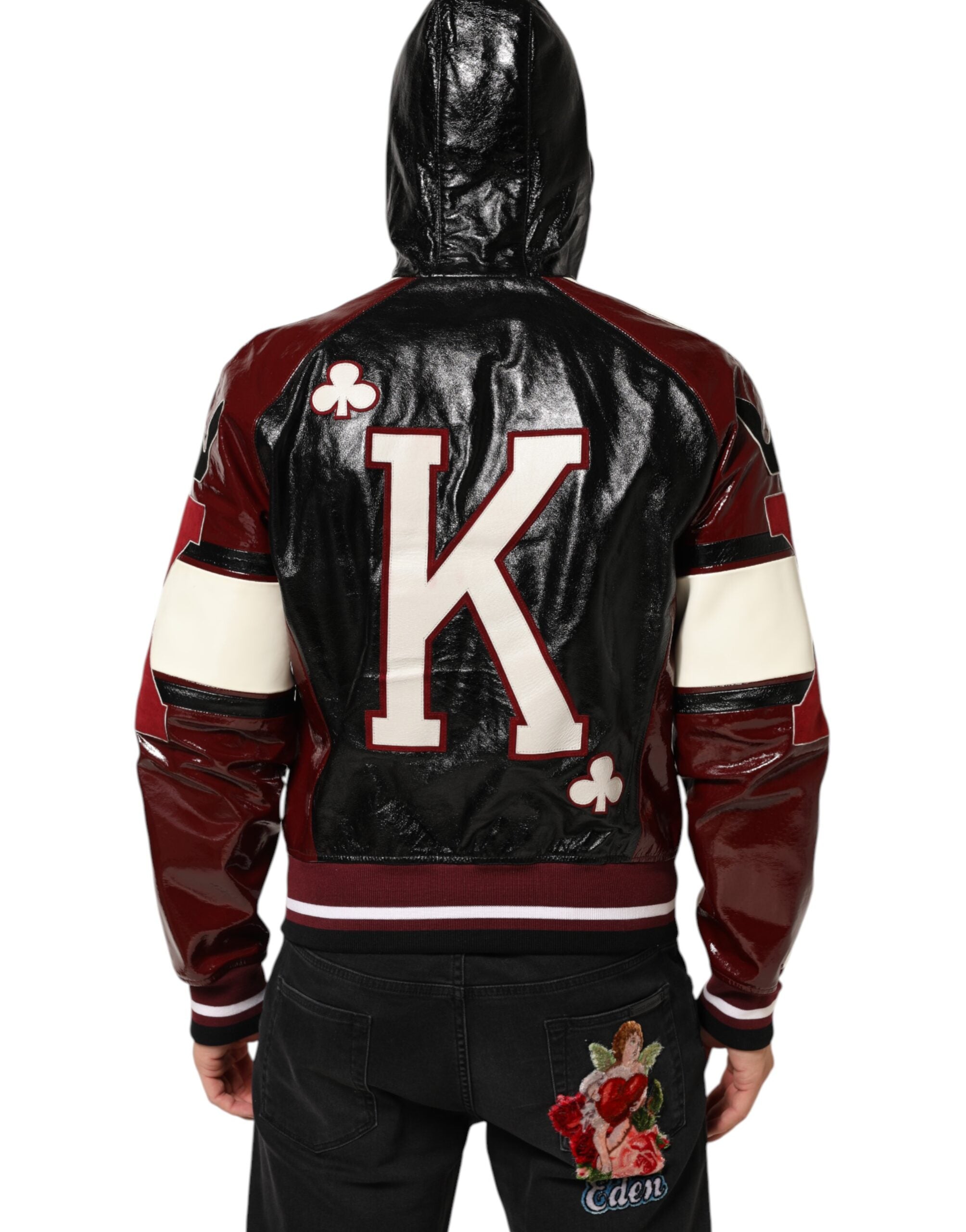 Dolce & Gabbana Multicolor Hooded Leather DG King Men Biker Jacket