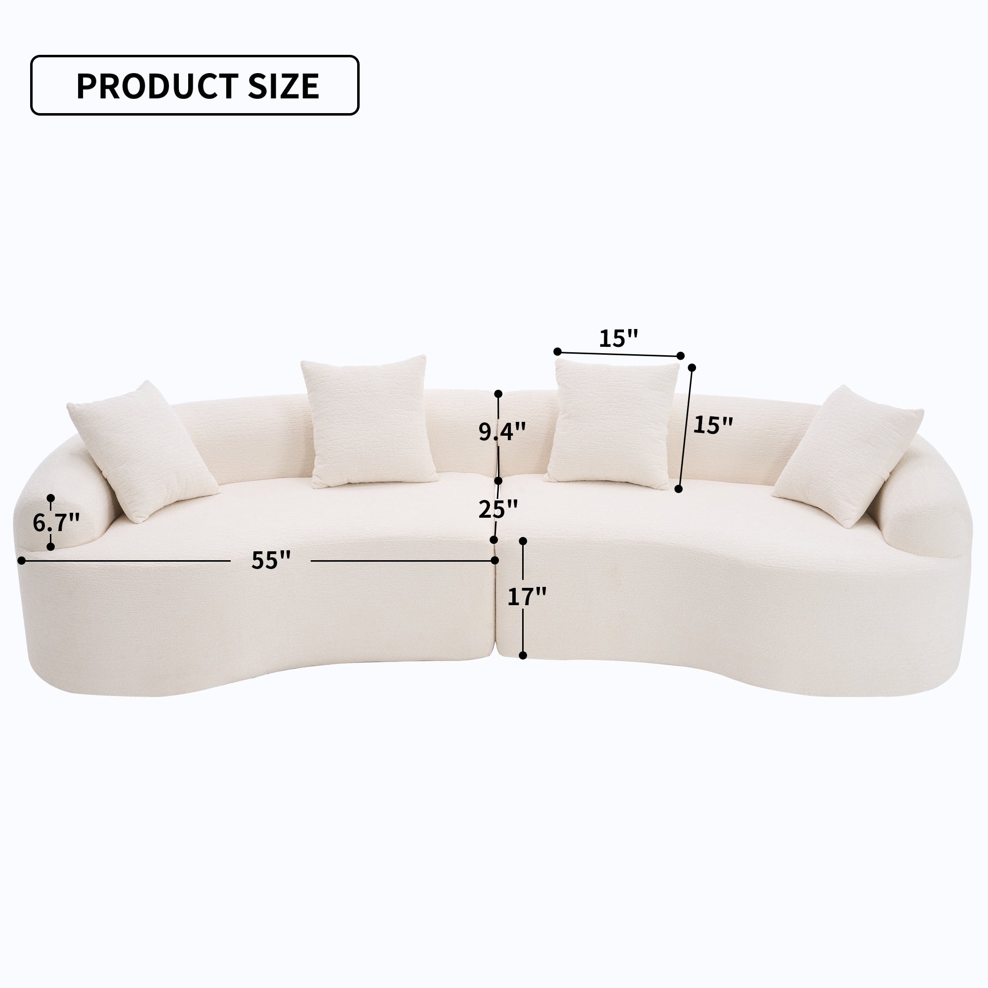 LY-025 Full Compression Sponge Sofa Cloud White Curved Modular Sectional 30D High-Density Chenille Sleeper Couch 110'L