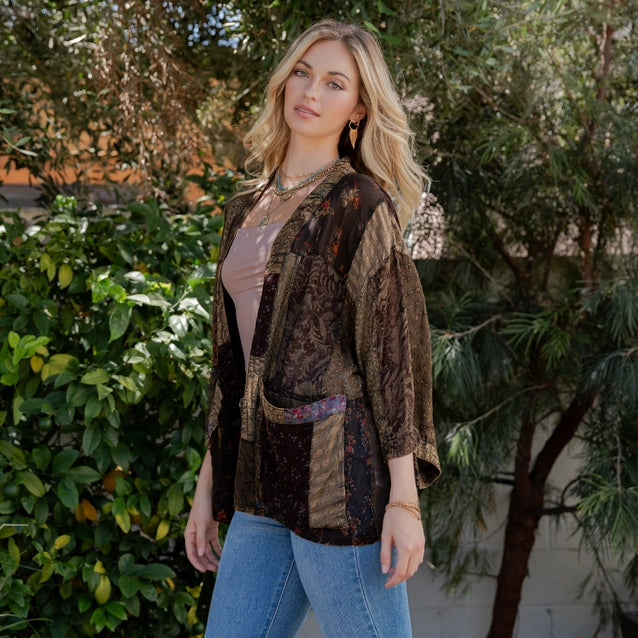 Young Threads Kimono Top in Overdyed Mix N Match Patches