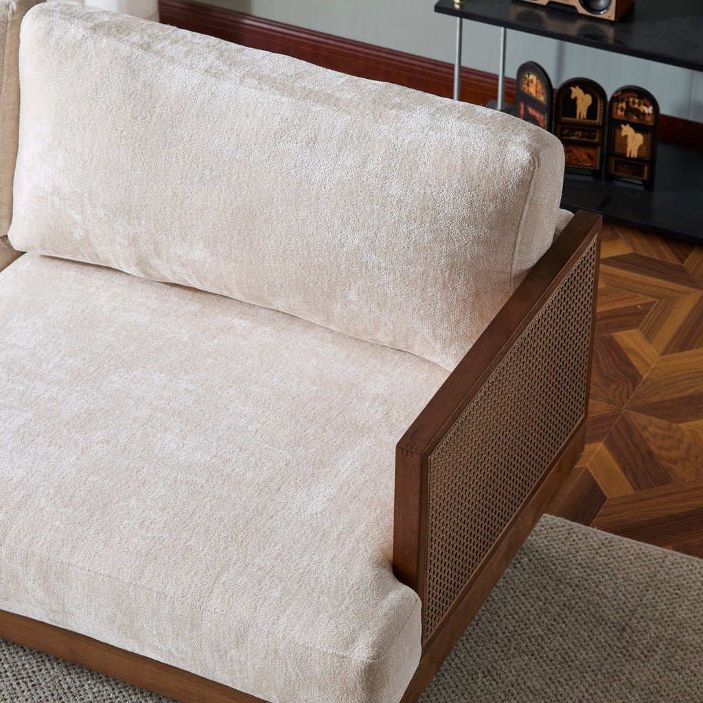 EMIR 72' Square Arm 3-Seater Sofa with Cane Rattan and Wooden Frame,Walnut,,Living Rooms,Bedrooms,Apartment Office