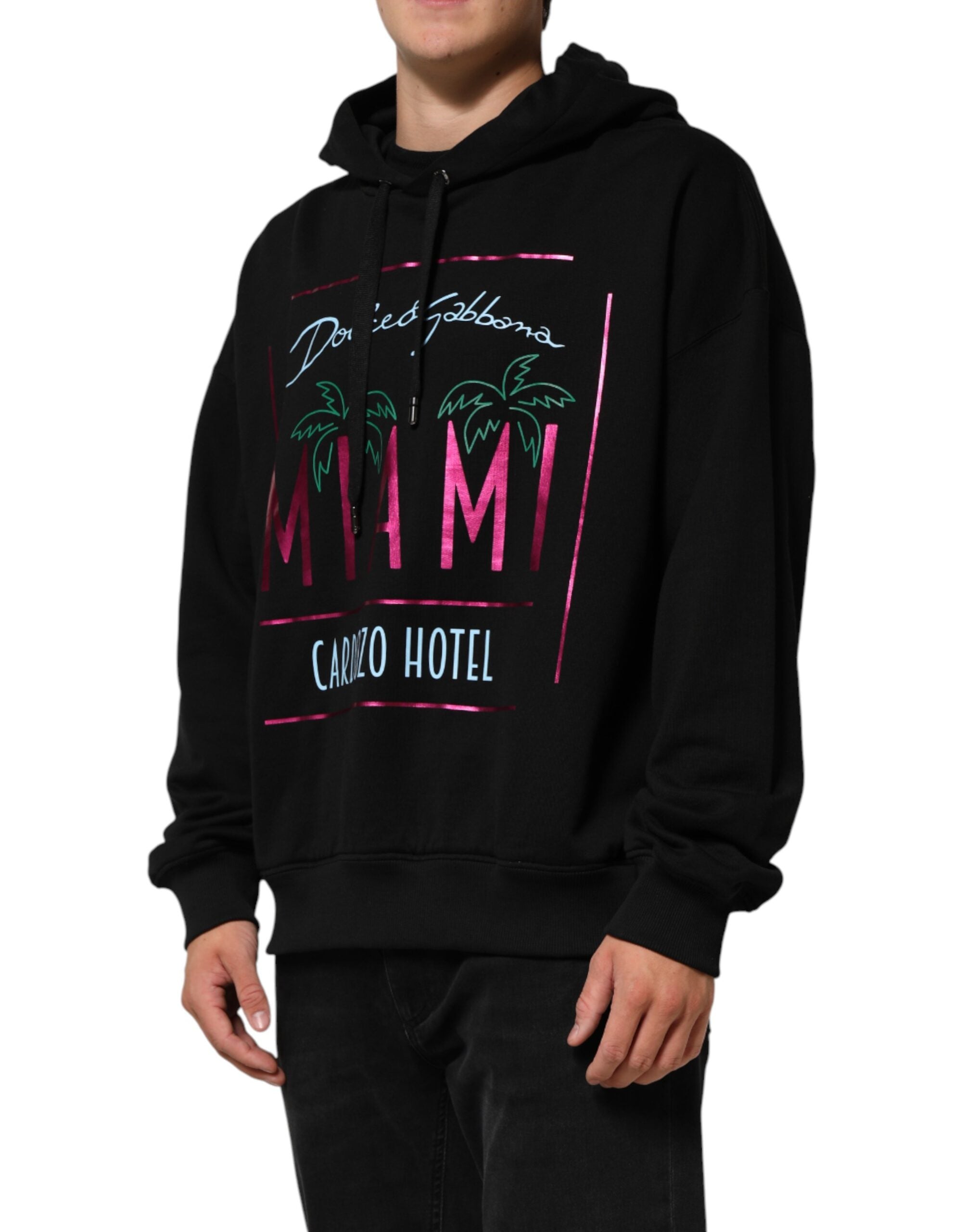 Dolce & Gabbana Black Printed Hooded Men Sweatshirt Sweater