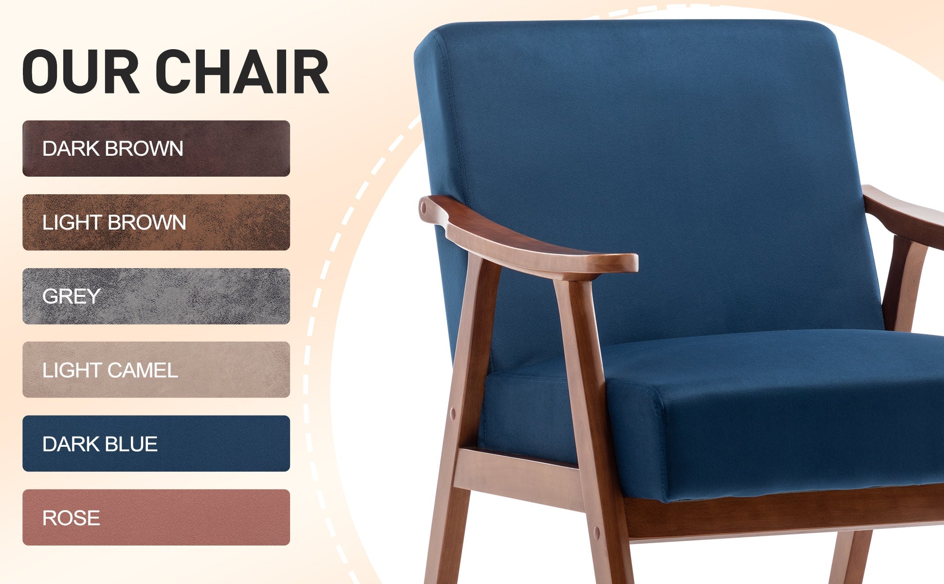 Mid-Century Modern Chair, Living Room Chair with Solid Wood Frame, Accent Chair Extra-Thick Backrest, Wingback Chair for Bedroom, Reading Room, Living Room, Lounge Chair Indoor