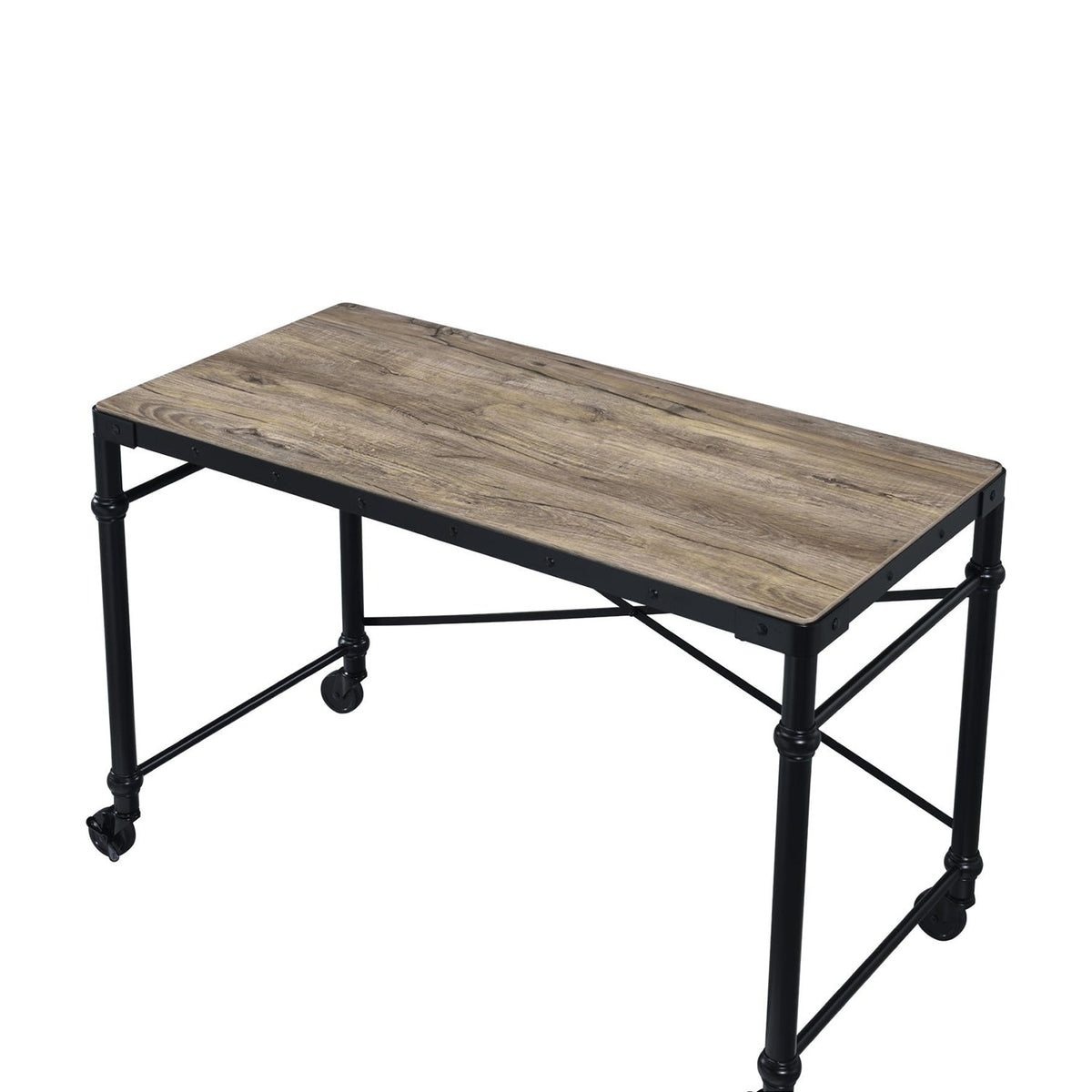 Rectangular Wooden Table Top Writing Desk, Rustic Oak and Black