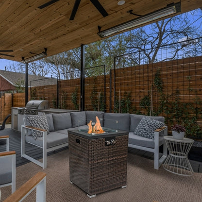 FlameHaven™ – Wicker Propane Fire Pit Column with Glass Wind Guard US