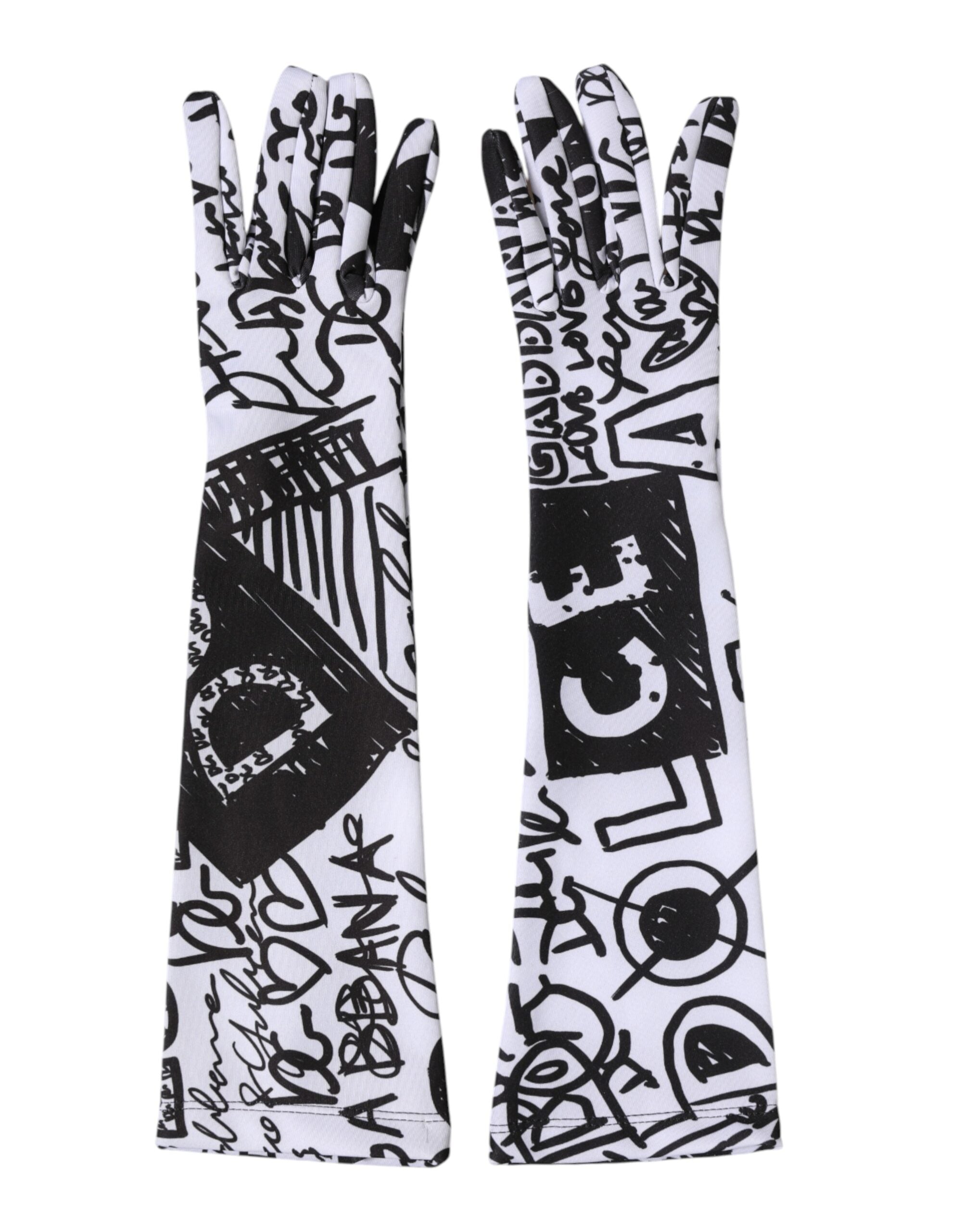 Dolce & Gabbana Gloves Black White DG Logo Elbow Length Mitten