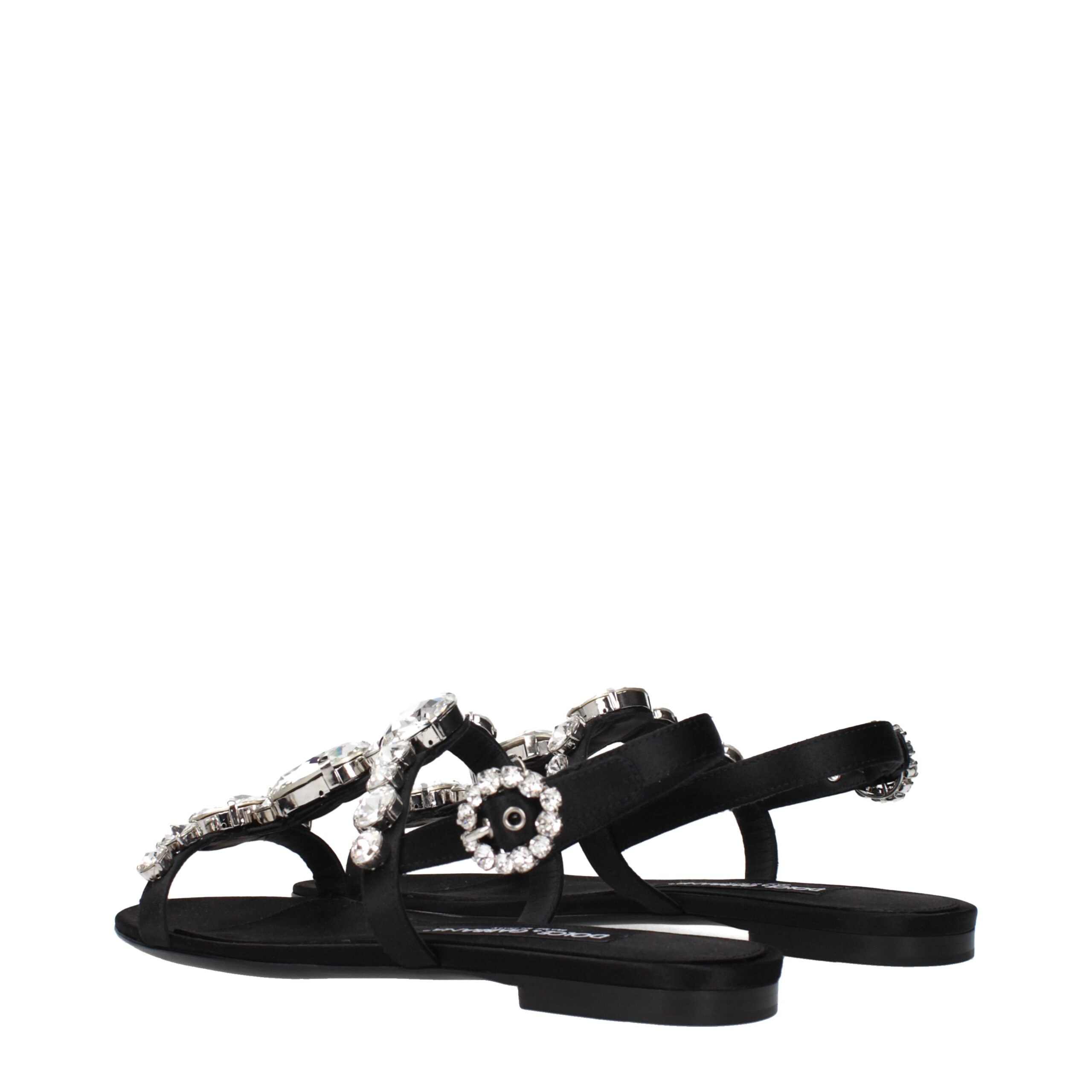Dolce & Gabbana Black Satin Flat Sandals