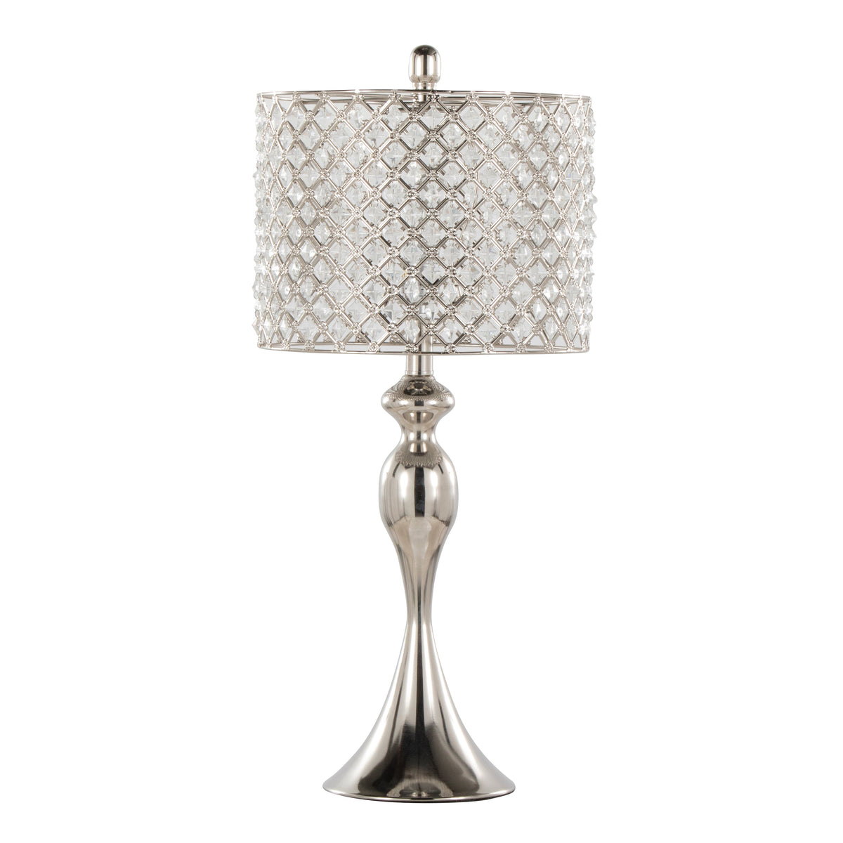 Ashland 27' Contemporary Metal Table Lamp in Polished Nickel with Square Clear K9 Crystal and Polished Nickel Shade from Grandview Gallery by LumiSource - Set of 2