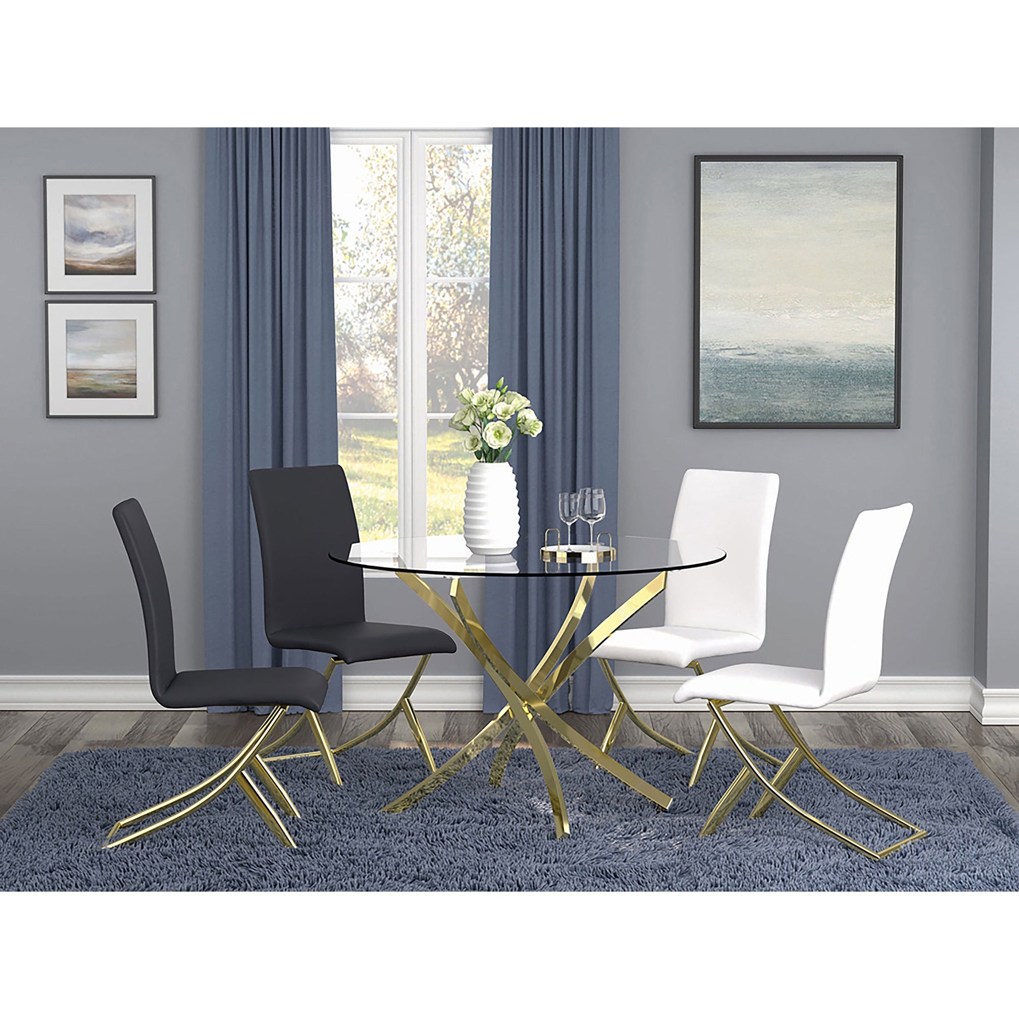Orlette Brass and Clear Modern Brass Glasstop Dining Table