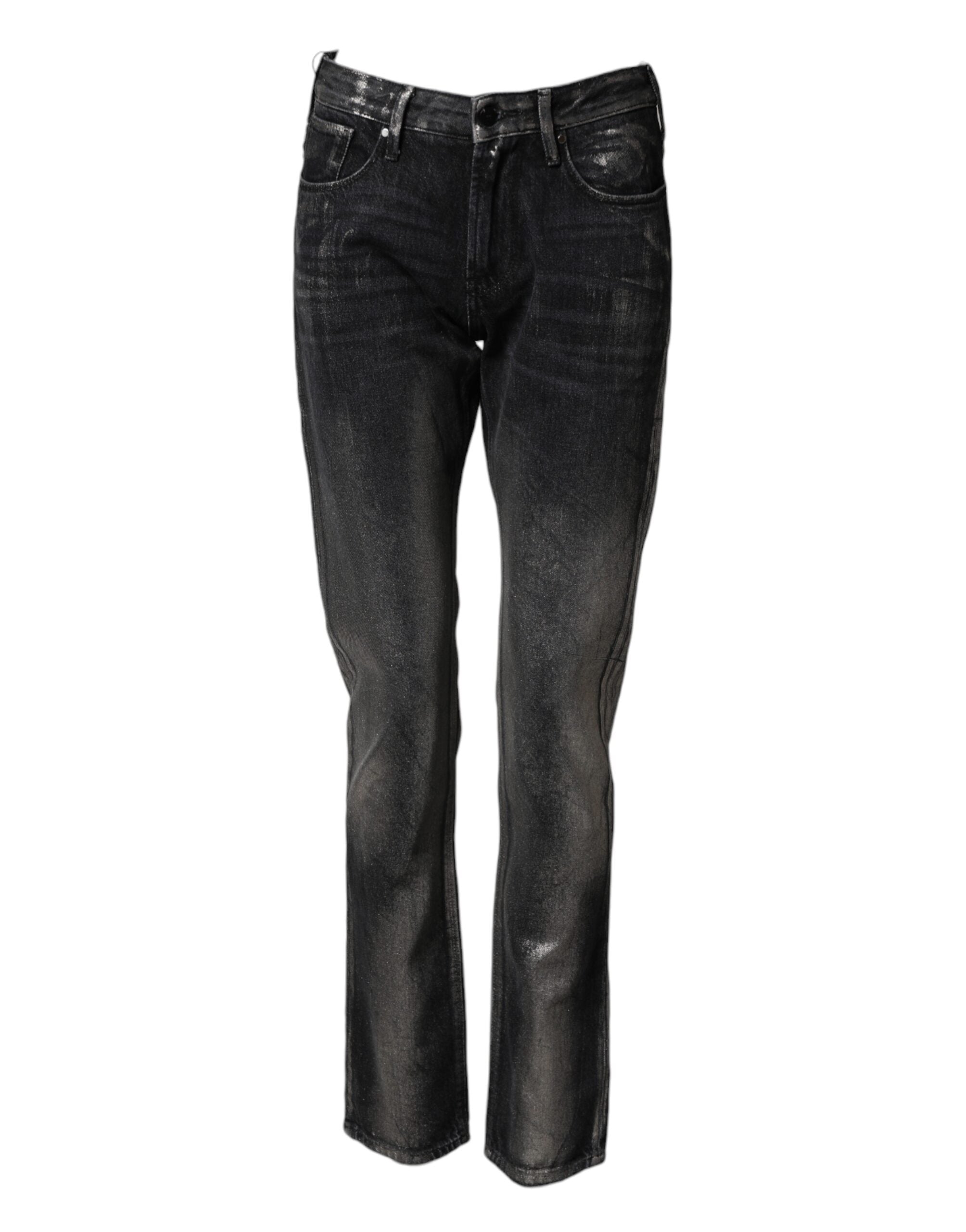 Emporio Armani Black Washed Slim Fit Men Denim Cotton Jeans