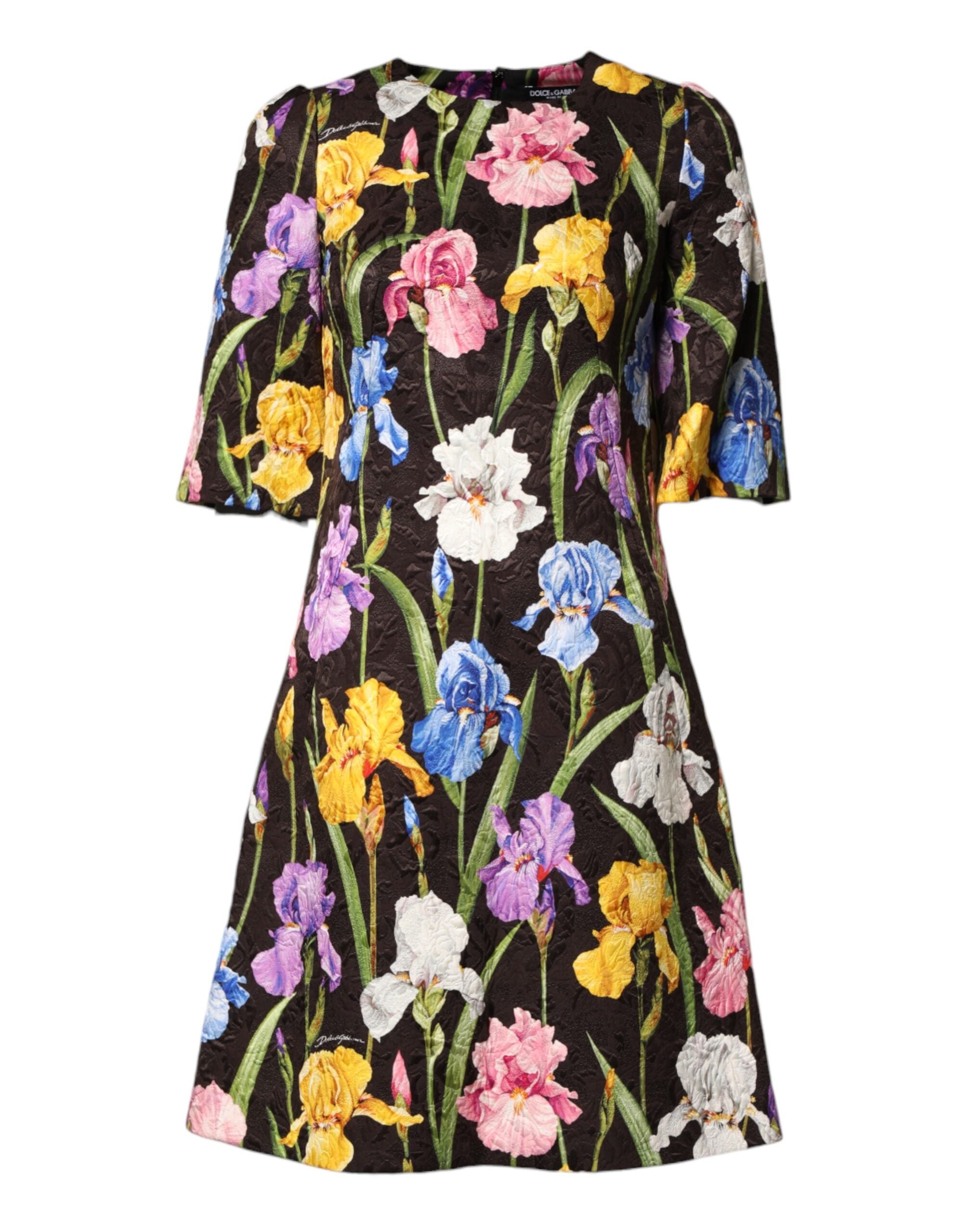 Dolce & Gabbana Black Floral Brocade A-line Mini Dress