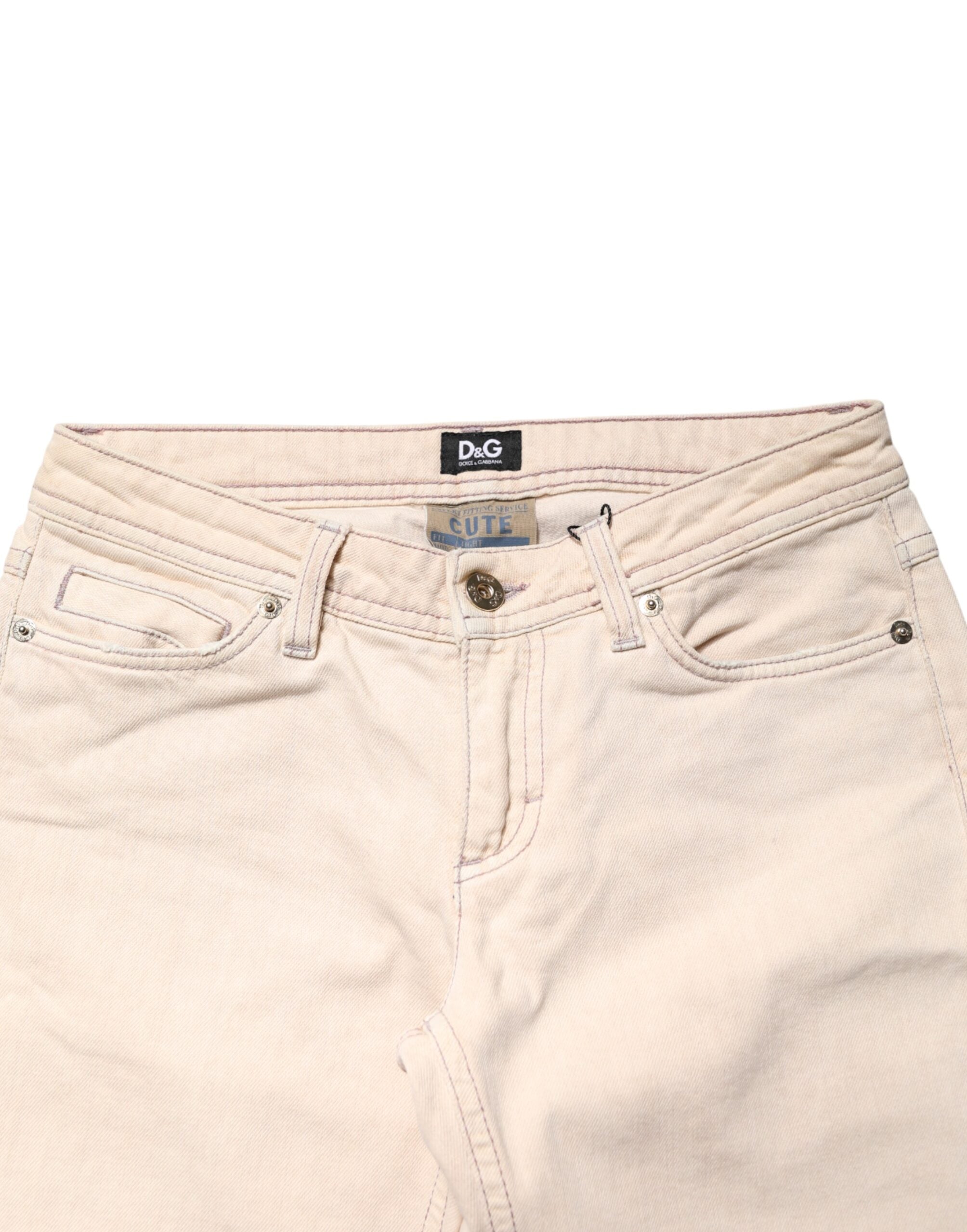 Dolce & Gabbana Beige Low Waist Cotton Slim Fit Denim Trousers Jeans