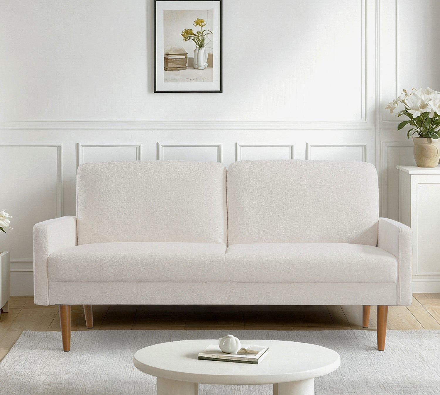 Velvet Sofa, European Style with Sleek Design, Modern & Vintage Flair, Upholstered 3 Seater Couch, Chic Living Room Furniture Seating for Home, Apartment or Office, Ivory