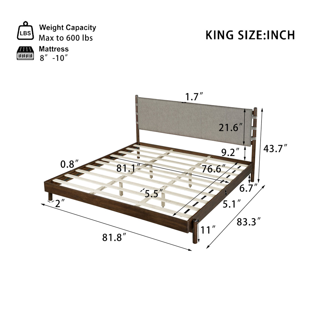 Modern King Bed Frame Set with 2 Nightstands, Light Gray Wood Platform Bed with Headboard and Matching Bedside Tables for Bedroom