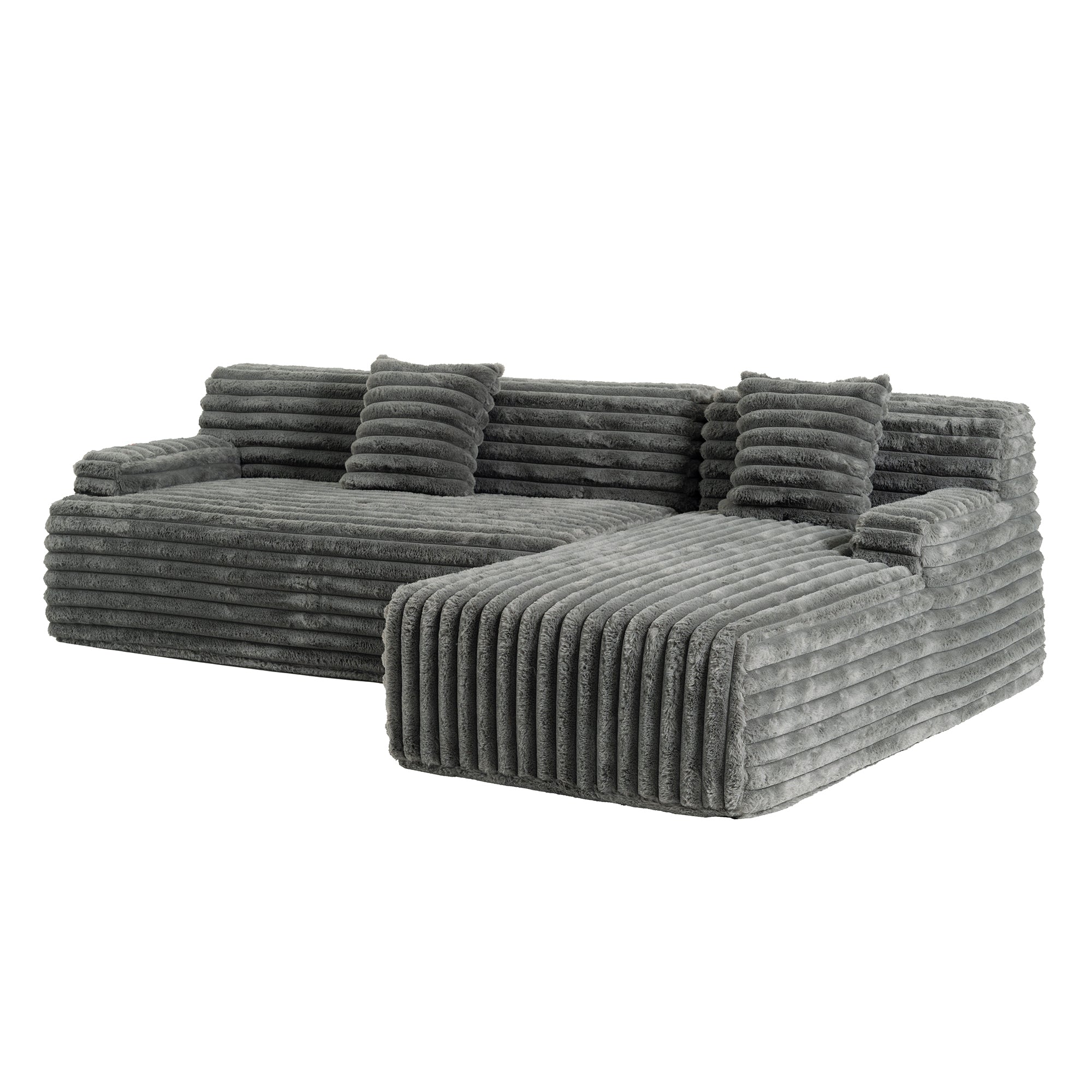 Cloud Sectional Sofa Upholstered Couch with Free-combined Design in Dark Gray Faux Rabbit Fur, 110'