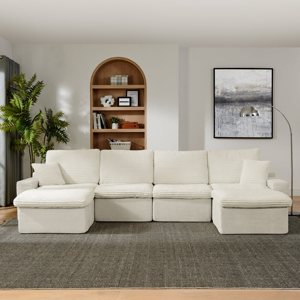 142' Cloud Sectional Couch with Comfy Chaise,U Shaped Modern Modular Sofa with Deep Seat,No Assembly Required Couch for Living Room Lounge,Beige