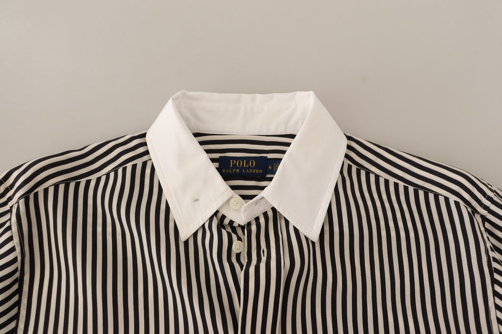 Polo Ralph Lauren Black White Striped Long Sleeves Collared Top