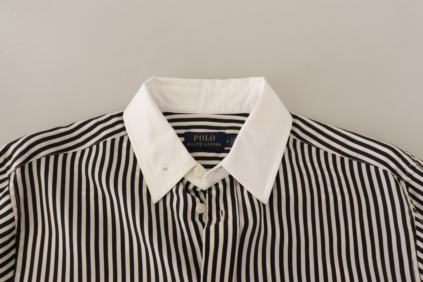 Polo Ralph Lauren Black White Striped Long Sleeves Collared Top