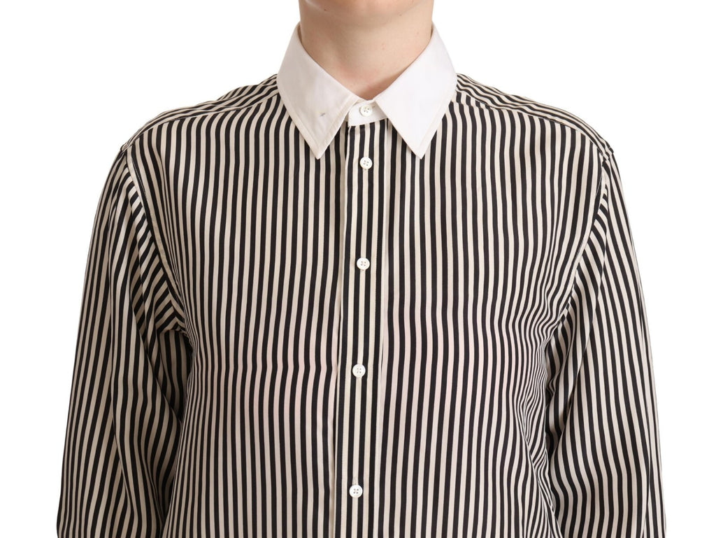 Polo Ralph Lauren Black White Striped Long Sleeves Collared Top