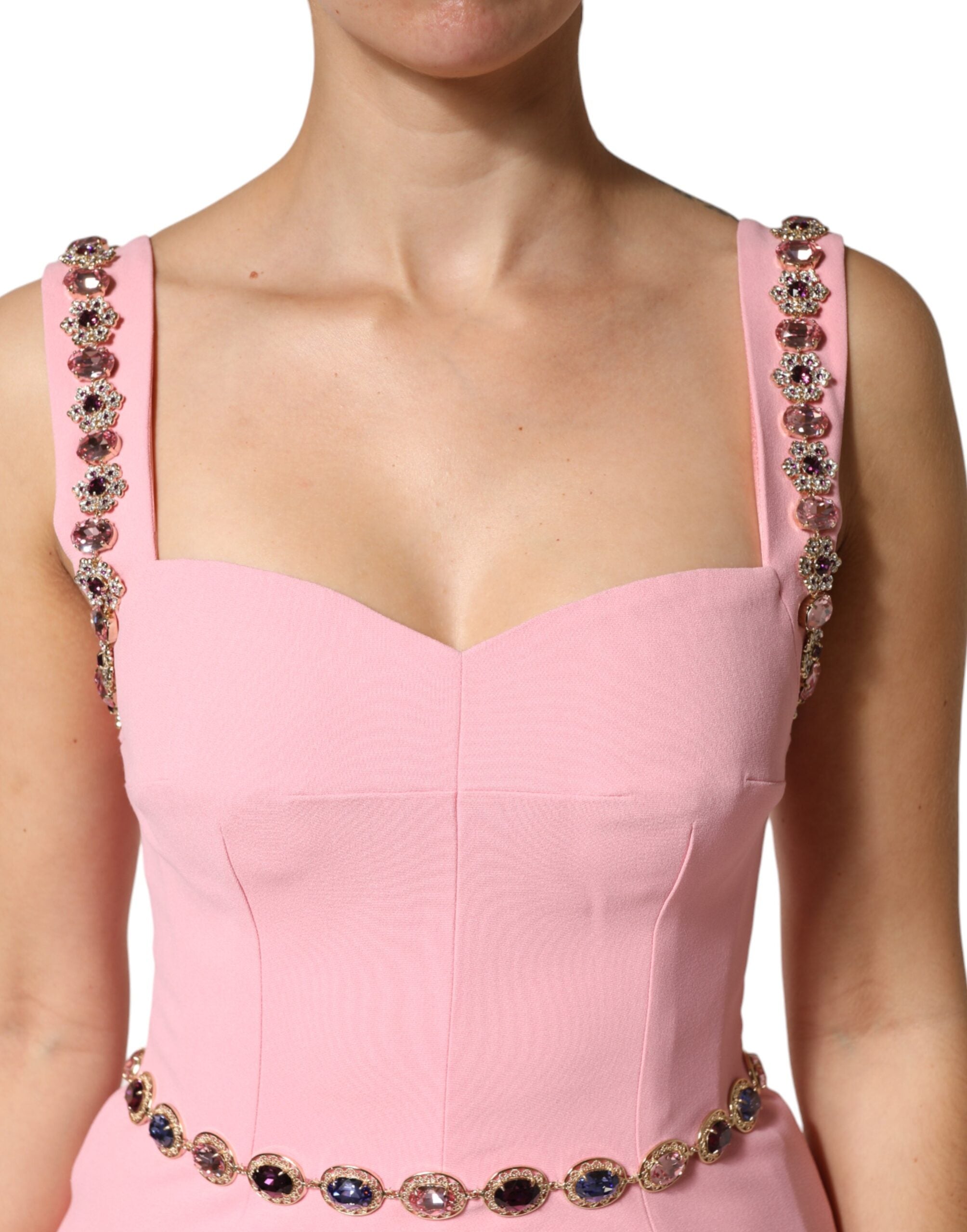 Dolce & Gabbana Pink Crystal Sheath Mermaid Long Gown Dress